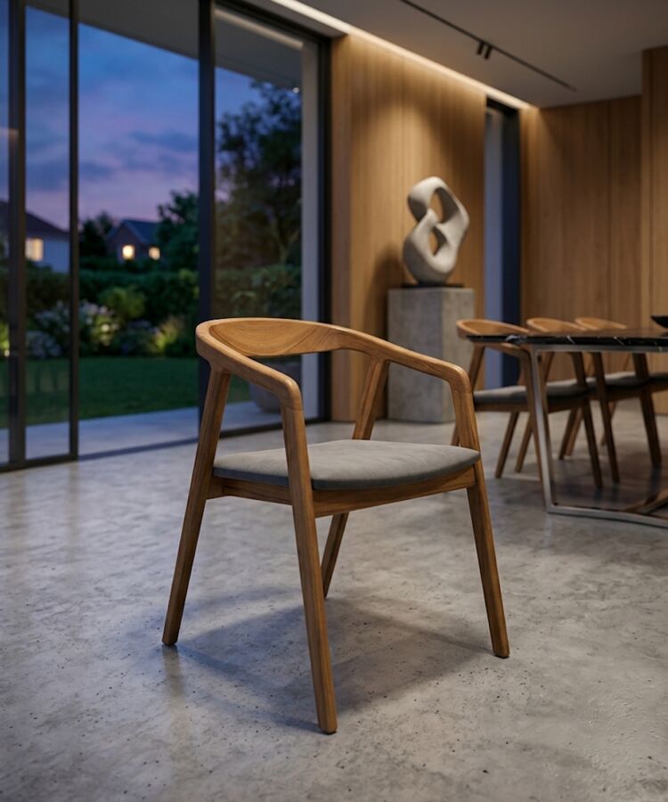 Silla de autor en madera maciza, respaldo curvo