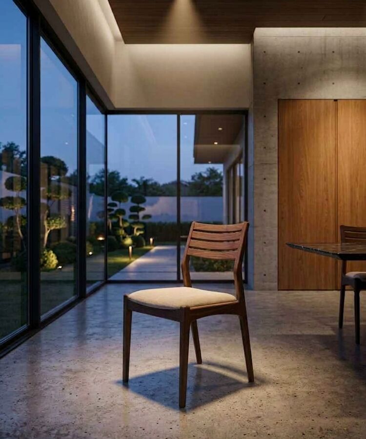 Silla de autor con asiento en fibra tejida